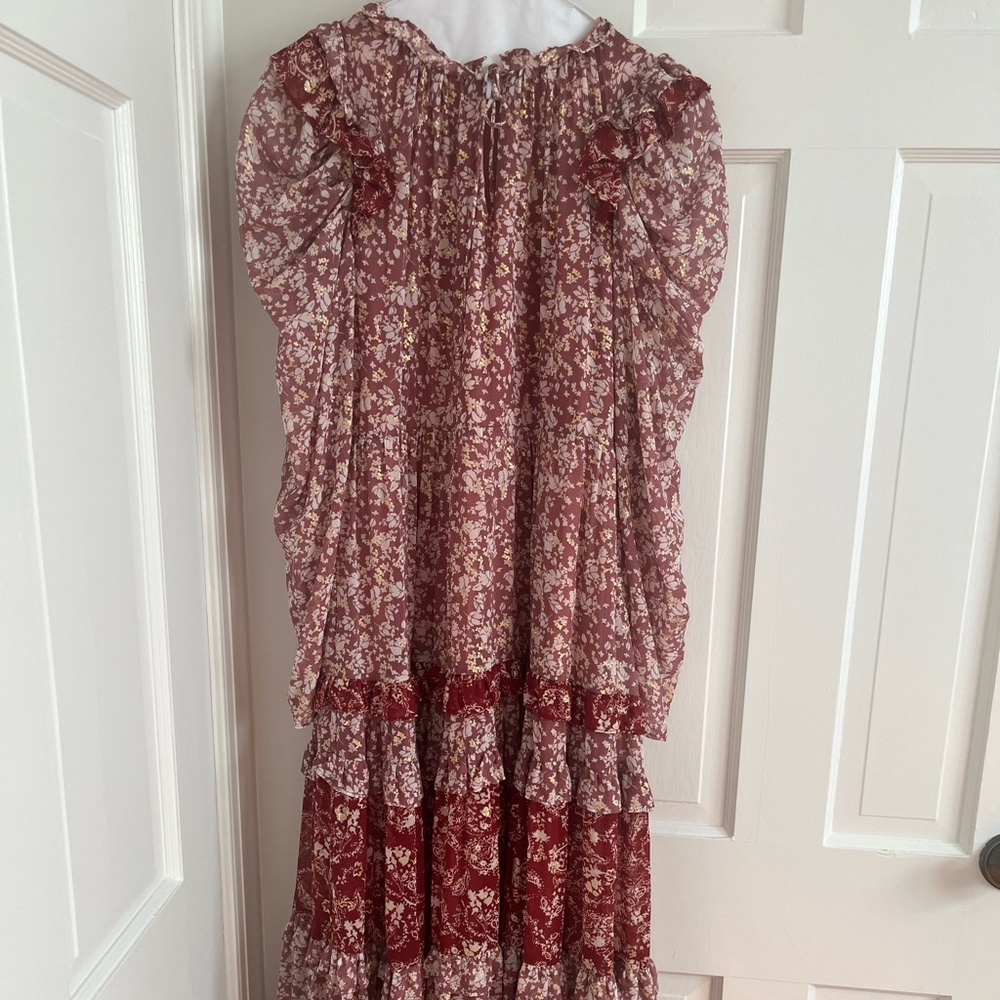 En Saison Pink and Gold Floral Maxi Dress Long Sleeve. Size S.